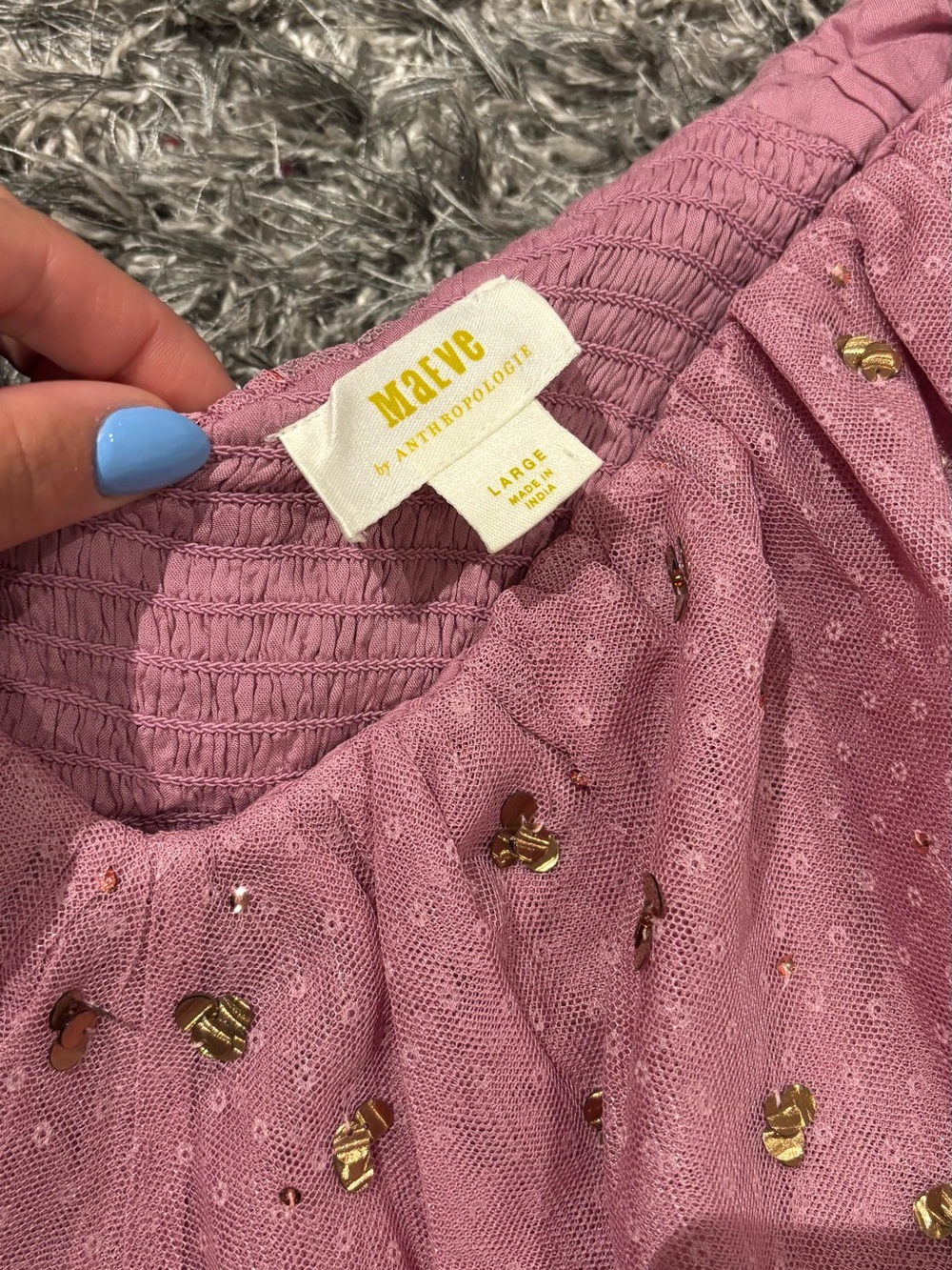 Maeve | L | Anthropologie Mauve Ruffled Puff-Sleeve Crop Top - Picture 3 of 4